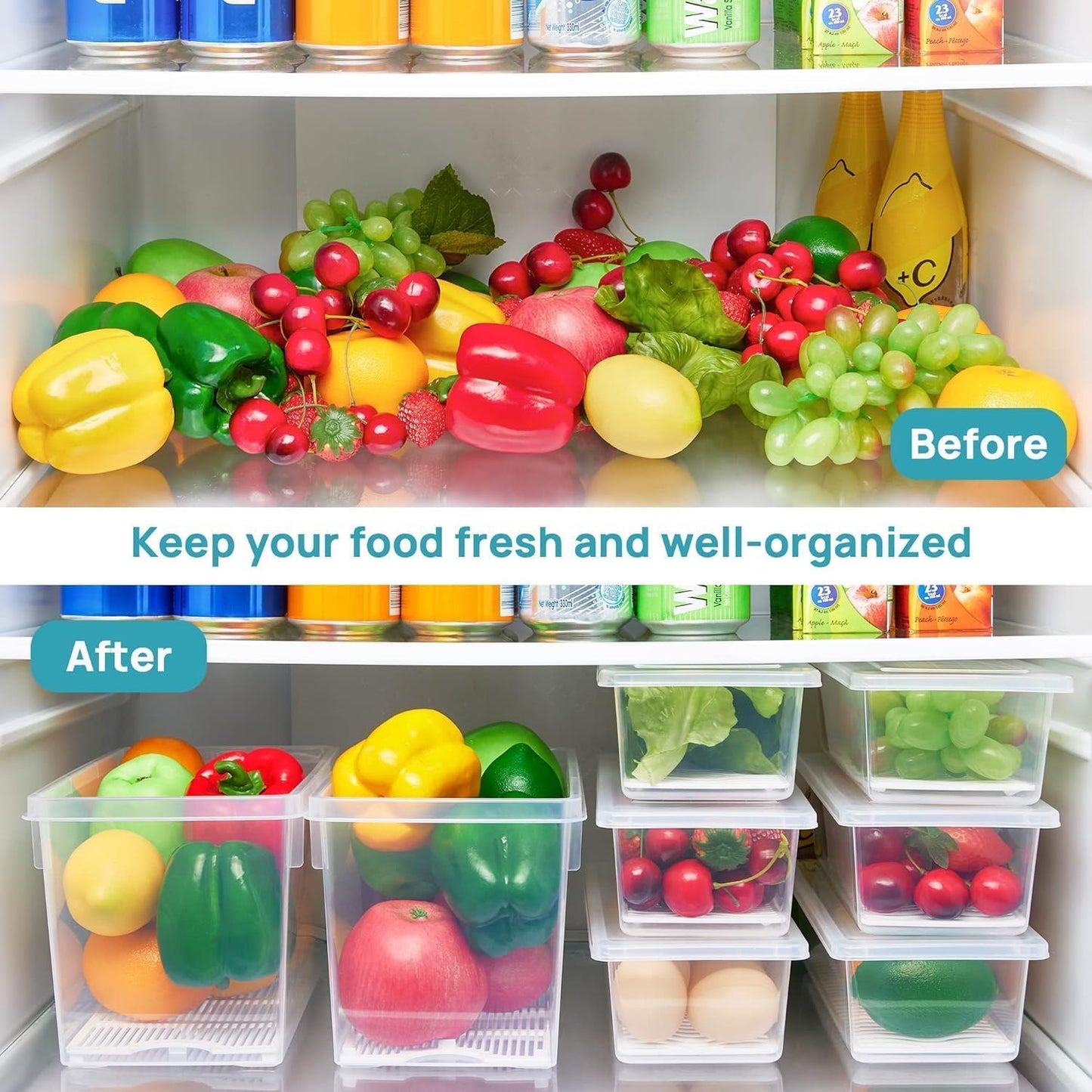 Homeaccex 6Pc Fridge Storage Boxes Organizers Set, Freezer Refrigerator Storage Containers, Fish Container, Meat Storage Plastic Boxes, Vegetable Storage Box For Fridge Stackable, 1500 ml Container Box