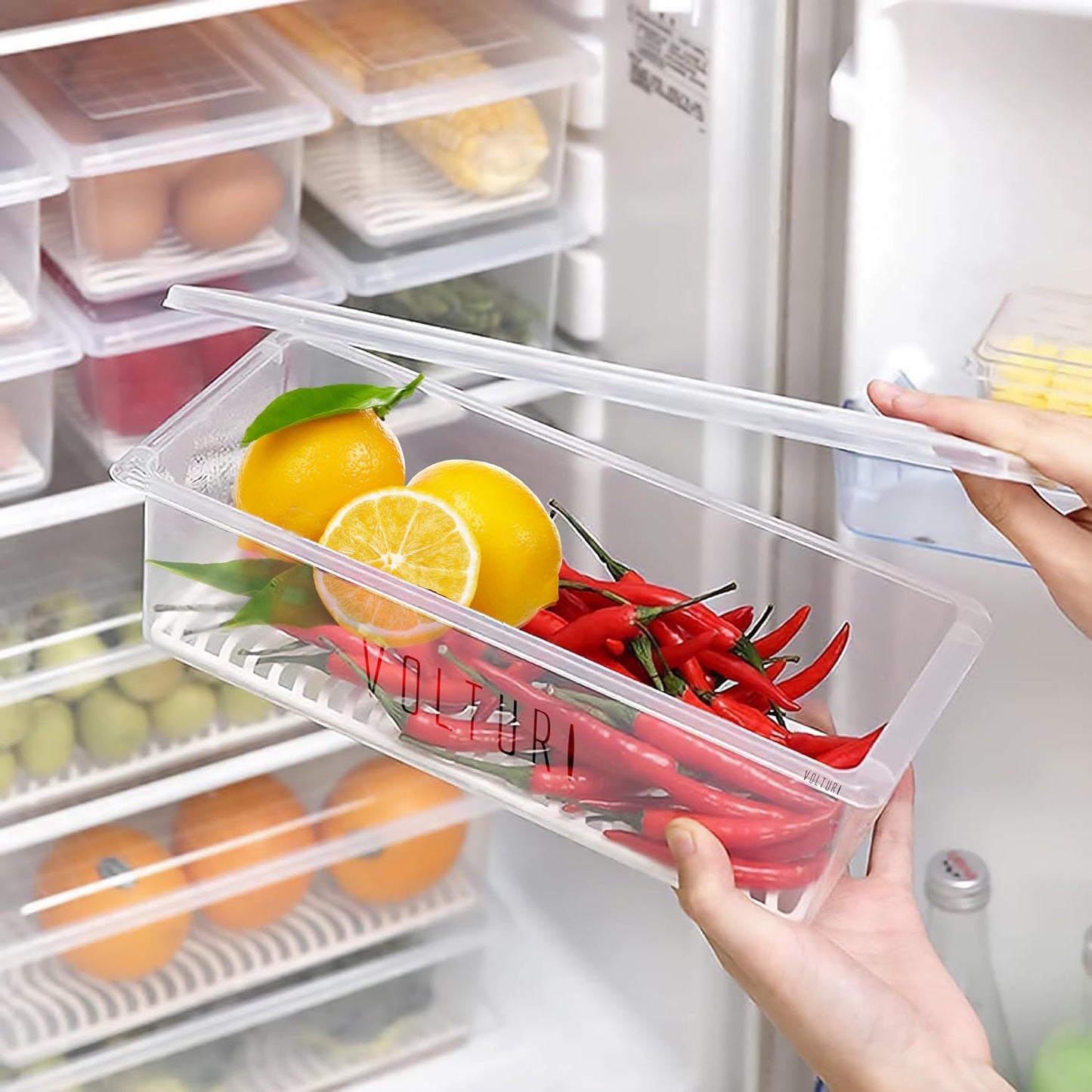 Homeaccex 6Pc Fridge Storage Boxes Organizers Set, Freezer Refrigerator Storage Containers, Fish Container, Meat Storage Plastic Boxes, Vegetable Storage Box For Fridge Stackable, 1500 ml Container Box