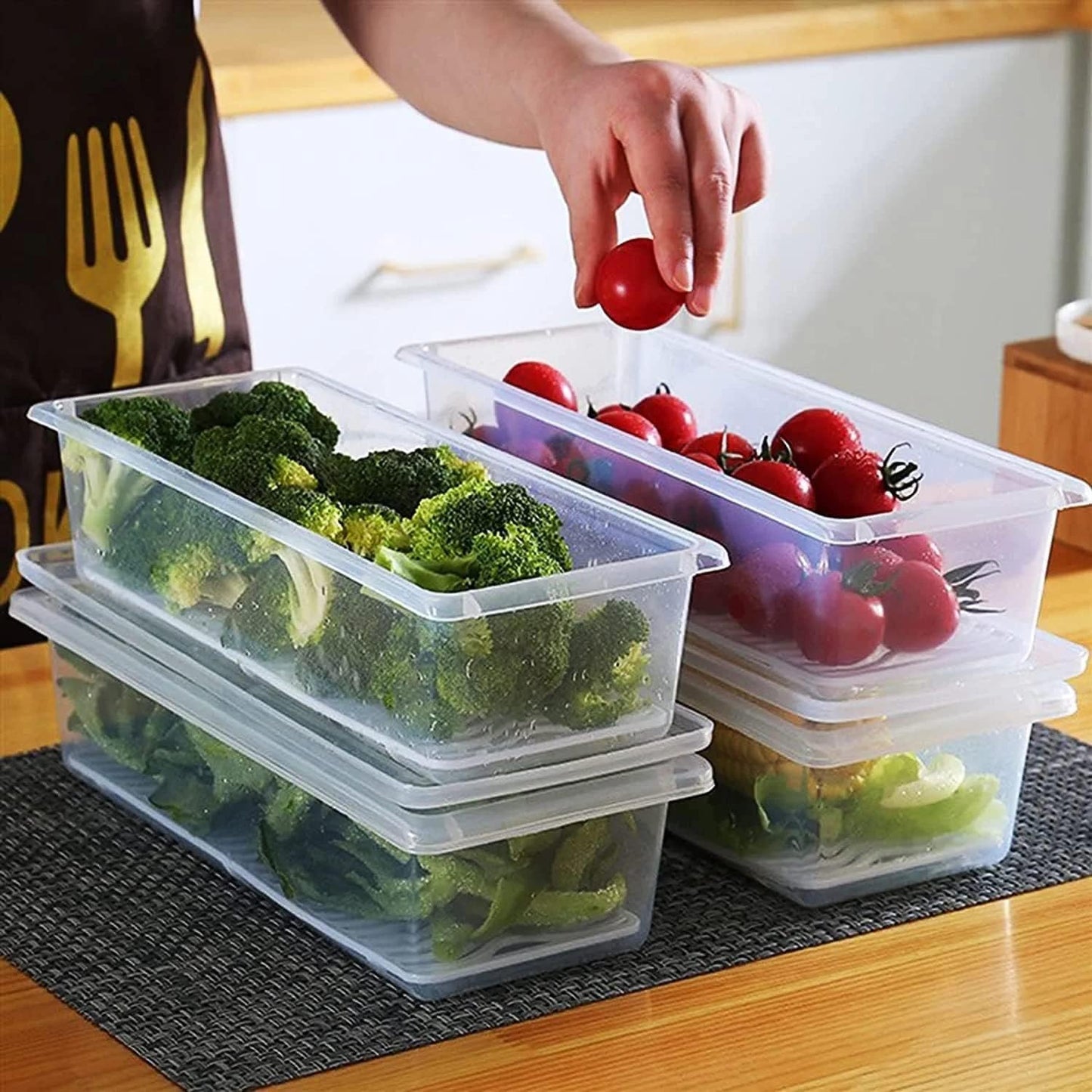 Homeaccex 6Pc Fridge Storage Boxes Organizers Set, Freezer Refrigerator Storage Containers, Fish Container, Meat Storage Plastic Boxes, Vegetable Storage Box For Fridge Stackable, 1500 ml Container Box