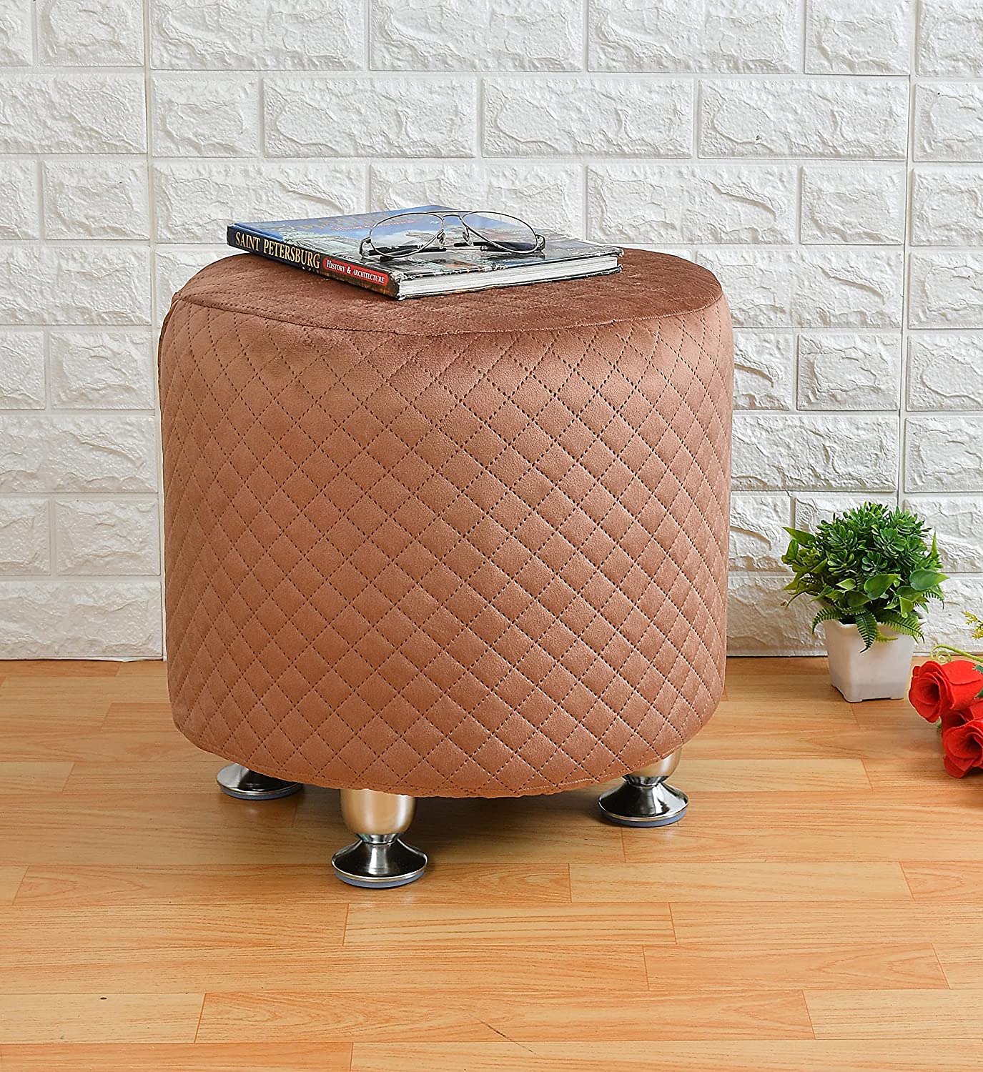 Homeaccex Metalic Ottoman Pouffe Puffy Stool For Living Room Home & Office, 17Inch Height