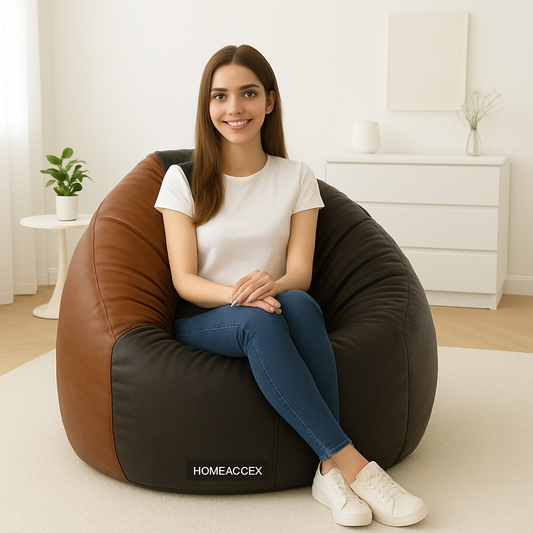 Homeaccex Rexin Leather Filled Bean Bag Sofa Chair With Beans