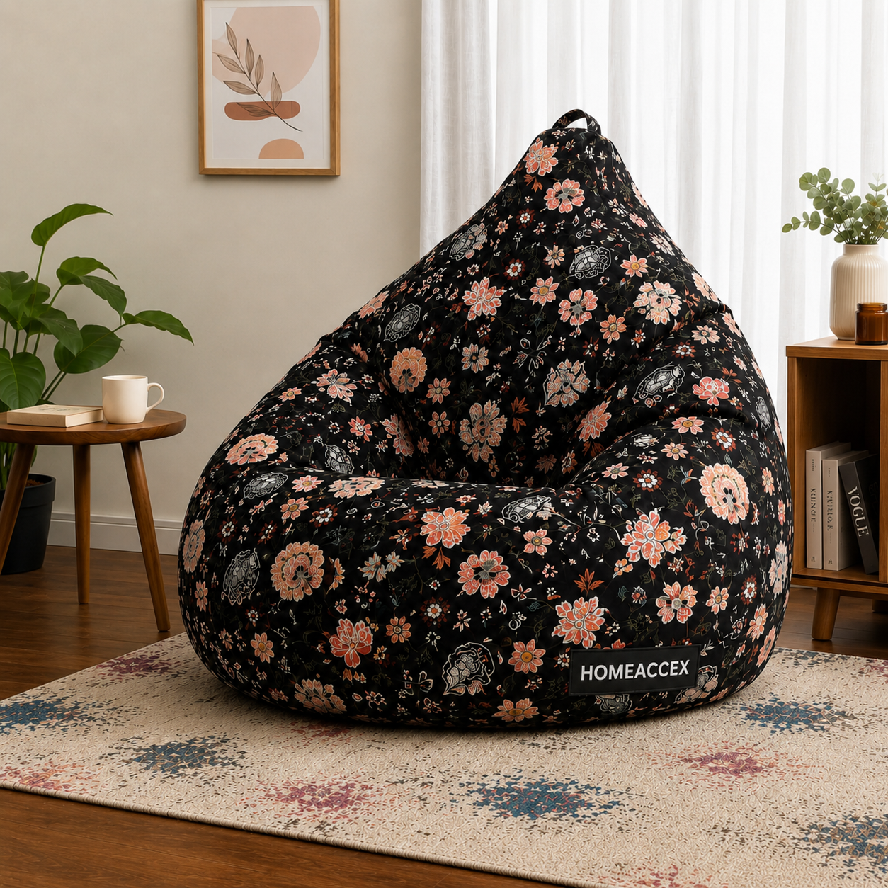 Homeaccex Printed Filled Bean Bag Sofa Chair With Beans