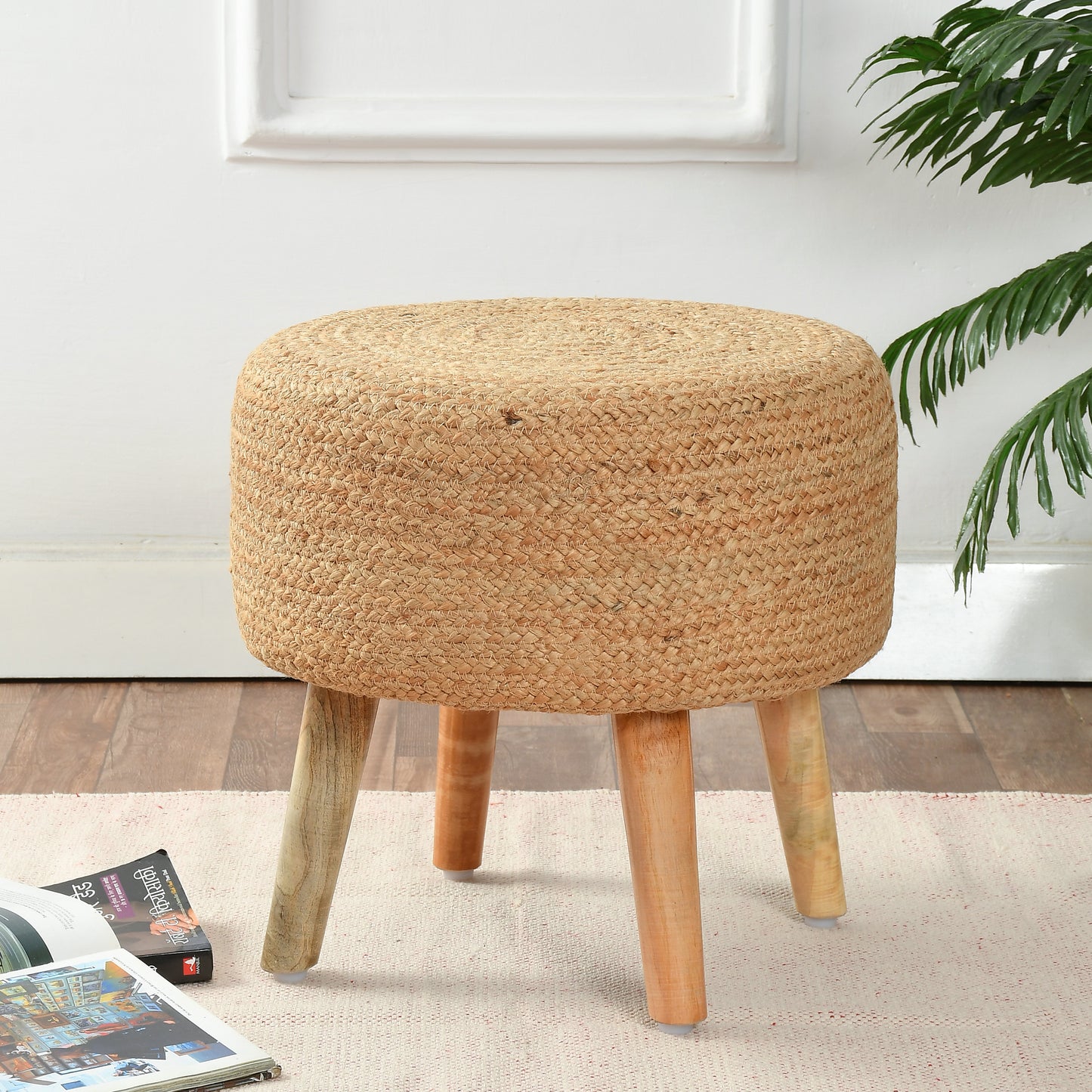 Homeaccex Jute Ottoman Pouffe Puffy Stool for office, Home, 16inch Height
