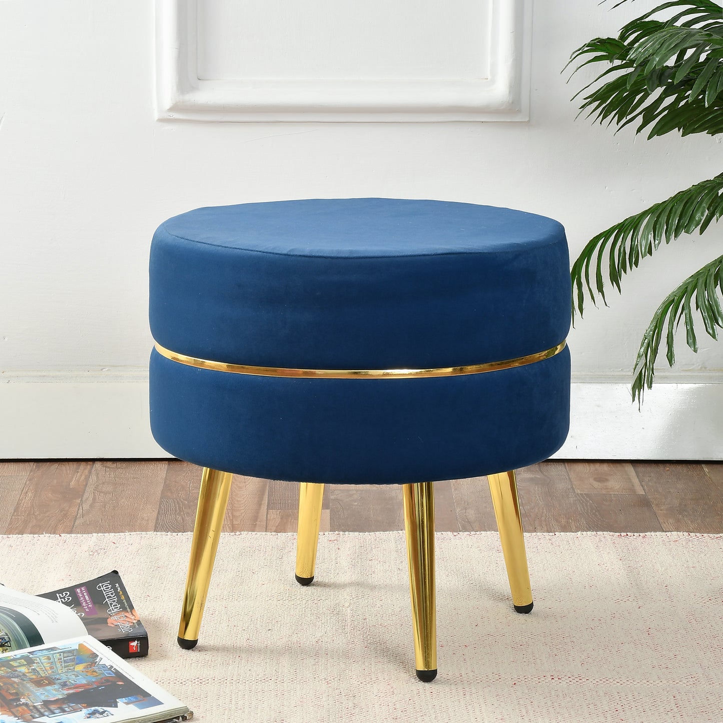 Homeaccex Metalic Ottoman Pouffe Puffy Stool With Golden Legs, 16inch Height