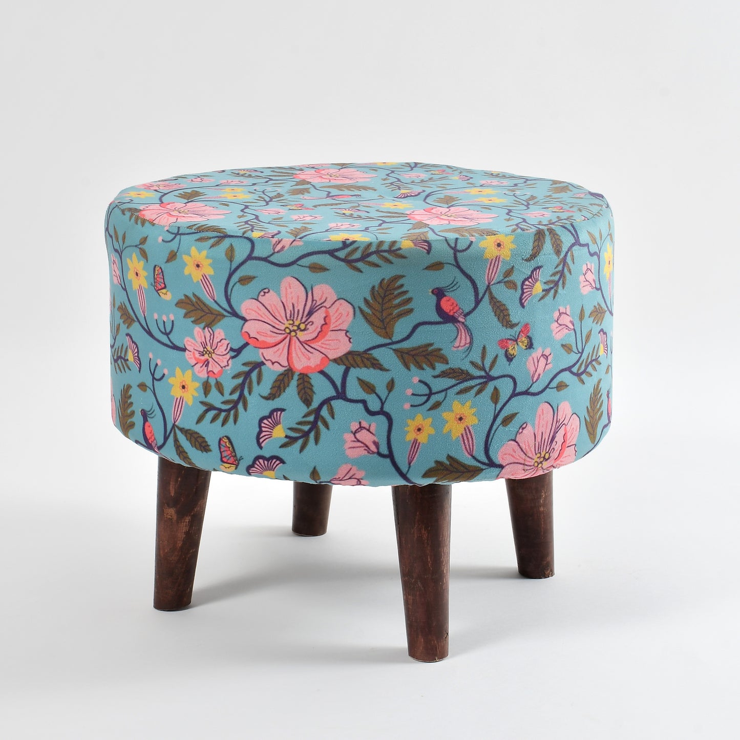 Homeaccex Printed Ottoman Pouffe Stool For Living Room, 16inch, Blue