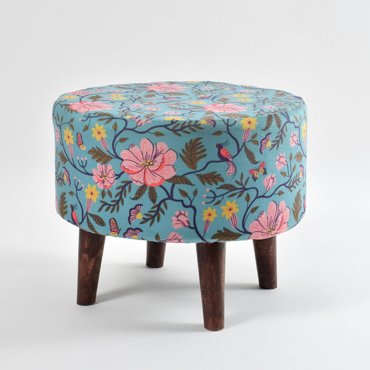 Homeaccex Printed Ottoman Pouffe Stool For Living Room, 16inch, Blue