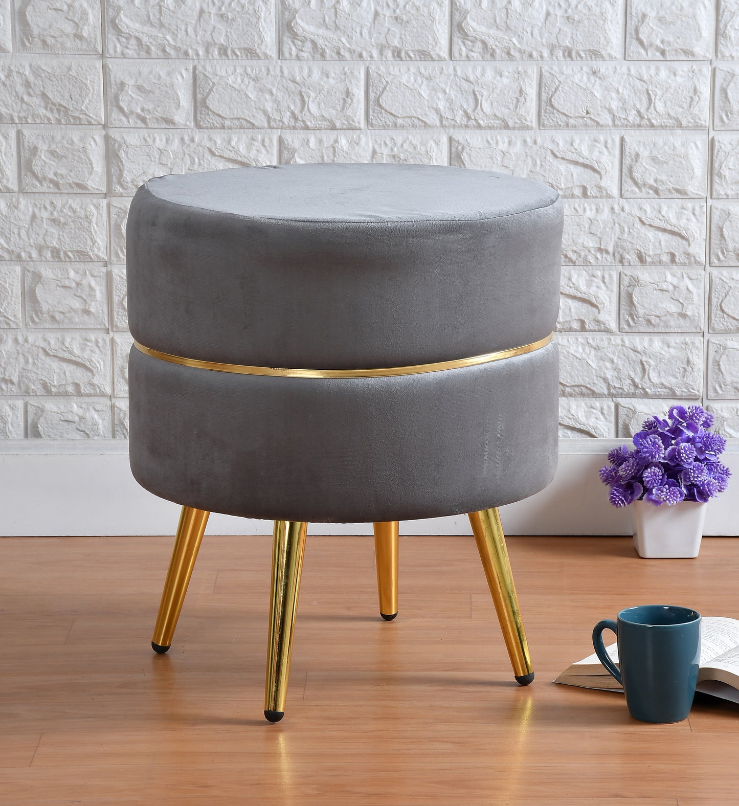 Homeaccex Metalic Ottoman Pouffe Puffy Stool With Golden Legs, 16inch Height