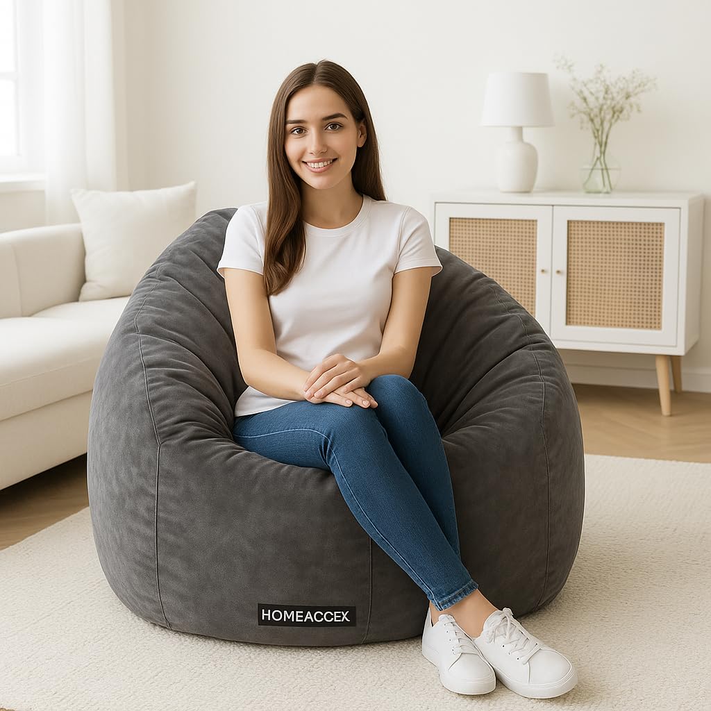 Homeaccex Velvet Filled Bean Bag Sofa Chair With Beans