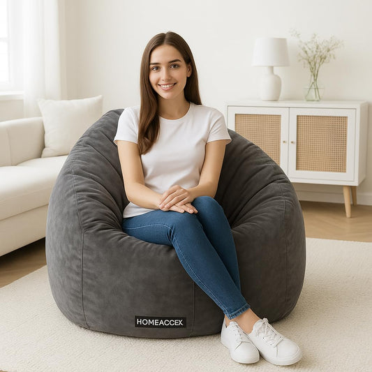 Homeaccex Velvet Filled Bean Bag Sofa Chair With Beans