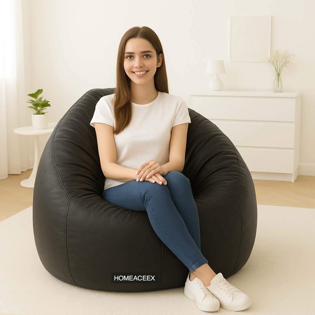 Homeaccex Rexin Leather Filled Bean Bag Sofa Chair With Beans
