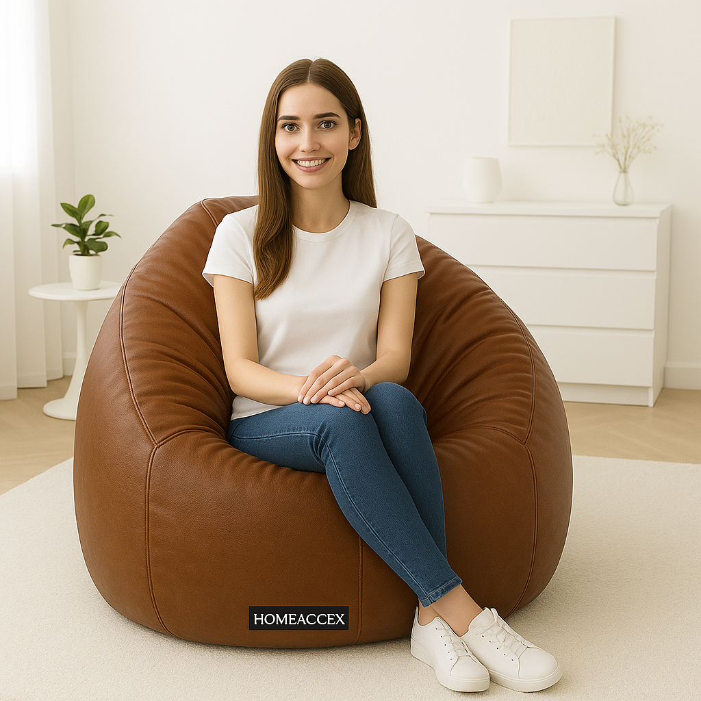 Homeaccex Rexin Leather Filled Bean Bag Sofa Chair With Beans