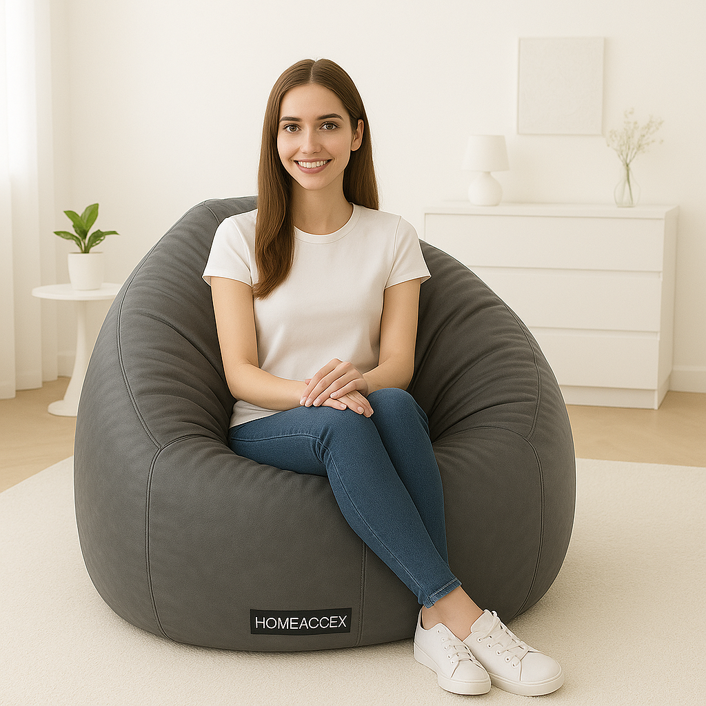 Homeaccex Rexin Leather Filled Bean Bag Sofa Chair With Beans
