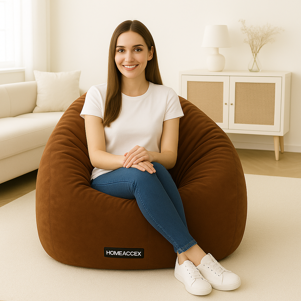 Homeaccex Velvet Filled Bean Bag Sofa Chair With Beans